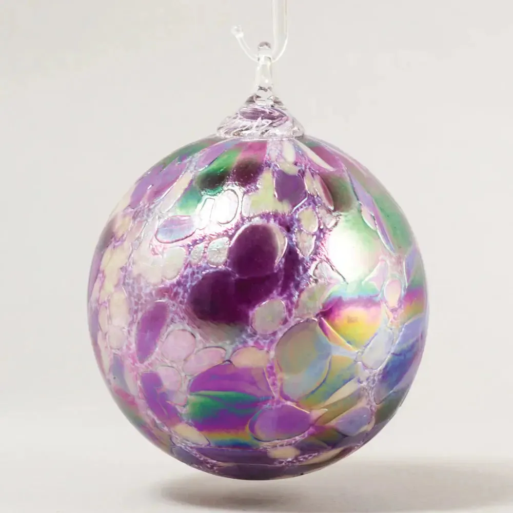 Handblown Set of Three Classic Ornaments in Merlot Feather, Purple Pansy, and Red Currant by Glass Eye Studio