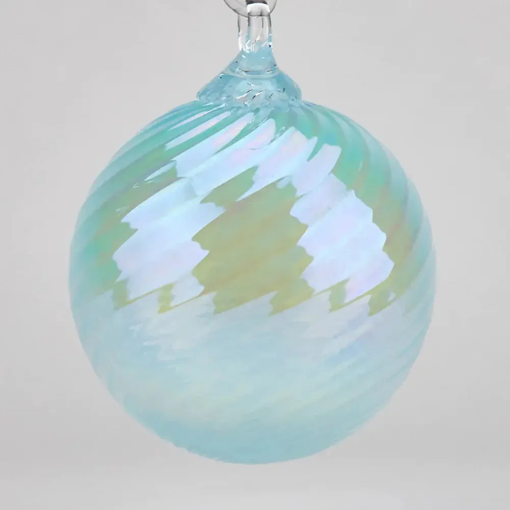 Handblown Set of Three Transparent Ornaments in Sea Salt, Sea Salt Twist, and Sea Salt Drape by Glass Eye Studio