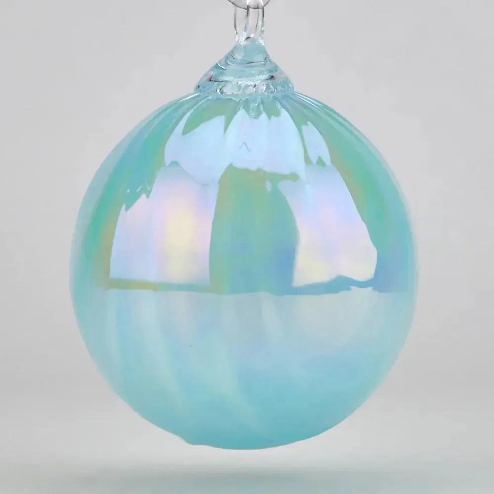 Handblown Set of Three Transparent Ornaments in Sea Salt, Sea Salt Twist, and Sea Salt Drape by Glass Eye Studio