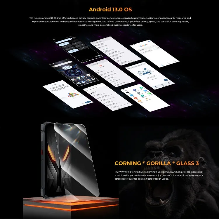 HOTWAV W11 Rugged Smartphone with Night Vision and Massive 20800mAh Battery, 6.6" Android 13, MT8788 Octa-Core, 4G Network, OTG, Call Recording Features