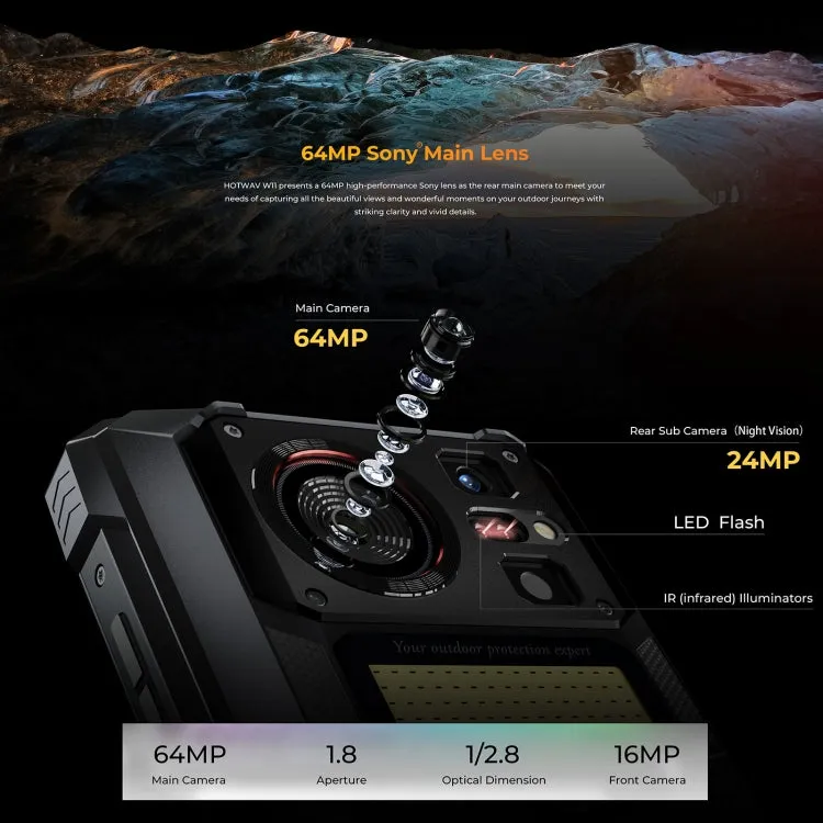 HOTWAV W11 Rugged Smartphone with Night Vision and Massive 20800mAh Battery, 6.6" Android 13, MT8788 Octa-Core, 4G Network, OTG, Call Recording Features