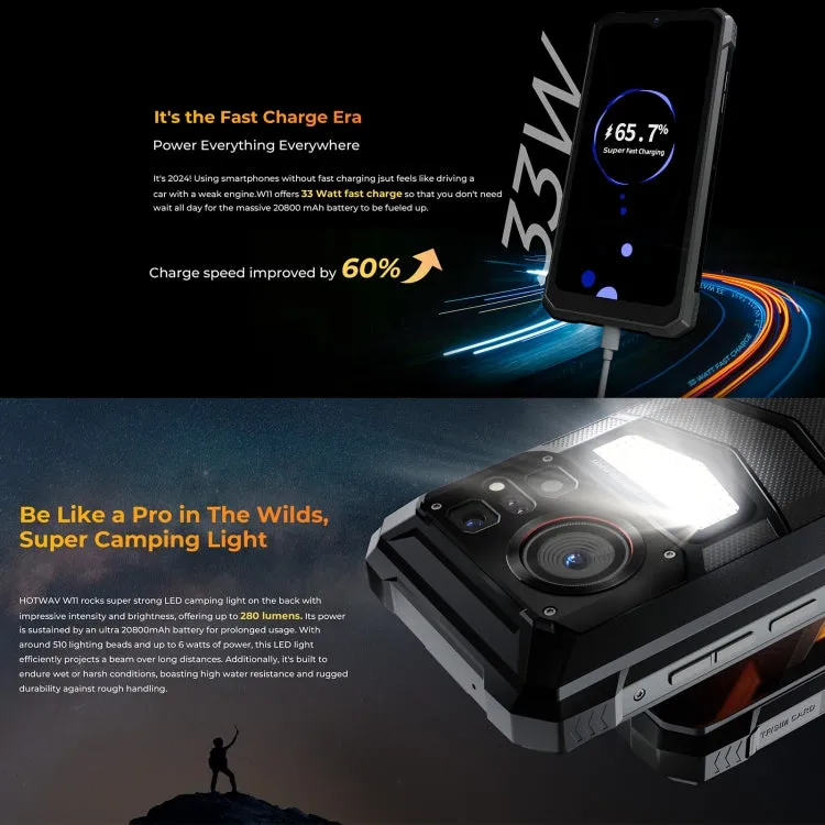 HOTWAV W11 Rugged Smartphone with Night Vision and Massive 20800mAh Battery, 6.6" Android 13, MT8788 Octa-Core, 4G Network, OTG, Call Recording Features