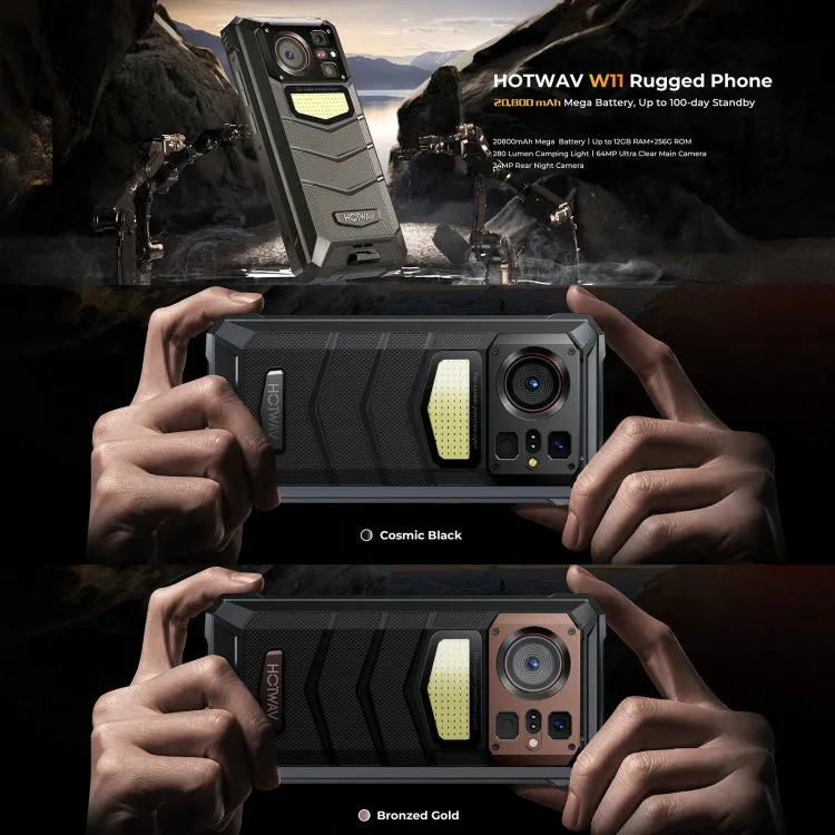 HOTWAV W11 Rugged Smartphone with Night Vision and Massive 20800mAh Battery, 6.6" Android 13, MT8788 Octa-Core, 4G Network, OTG, Call Recording Features