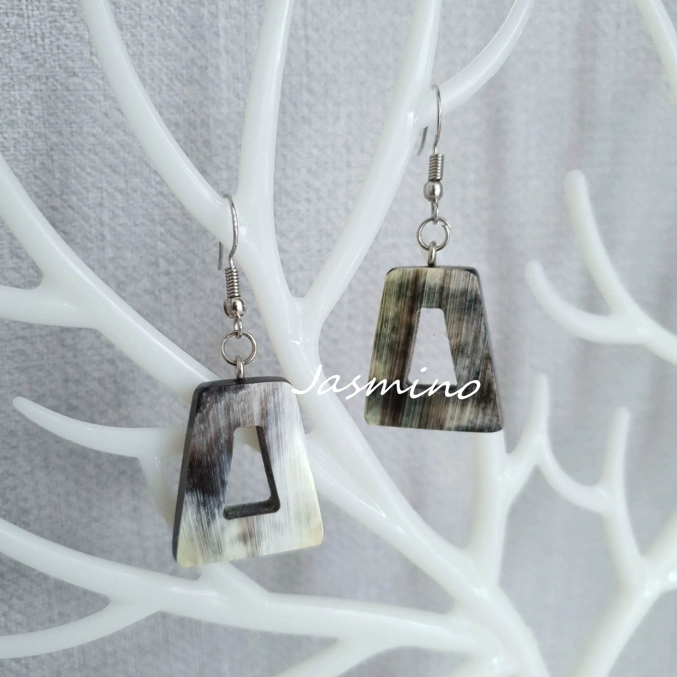 Jasmino Geometric Balanced Scales Trapezoidal Earrings Made By Natural Buffalo Horn