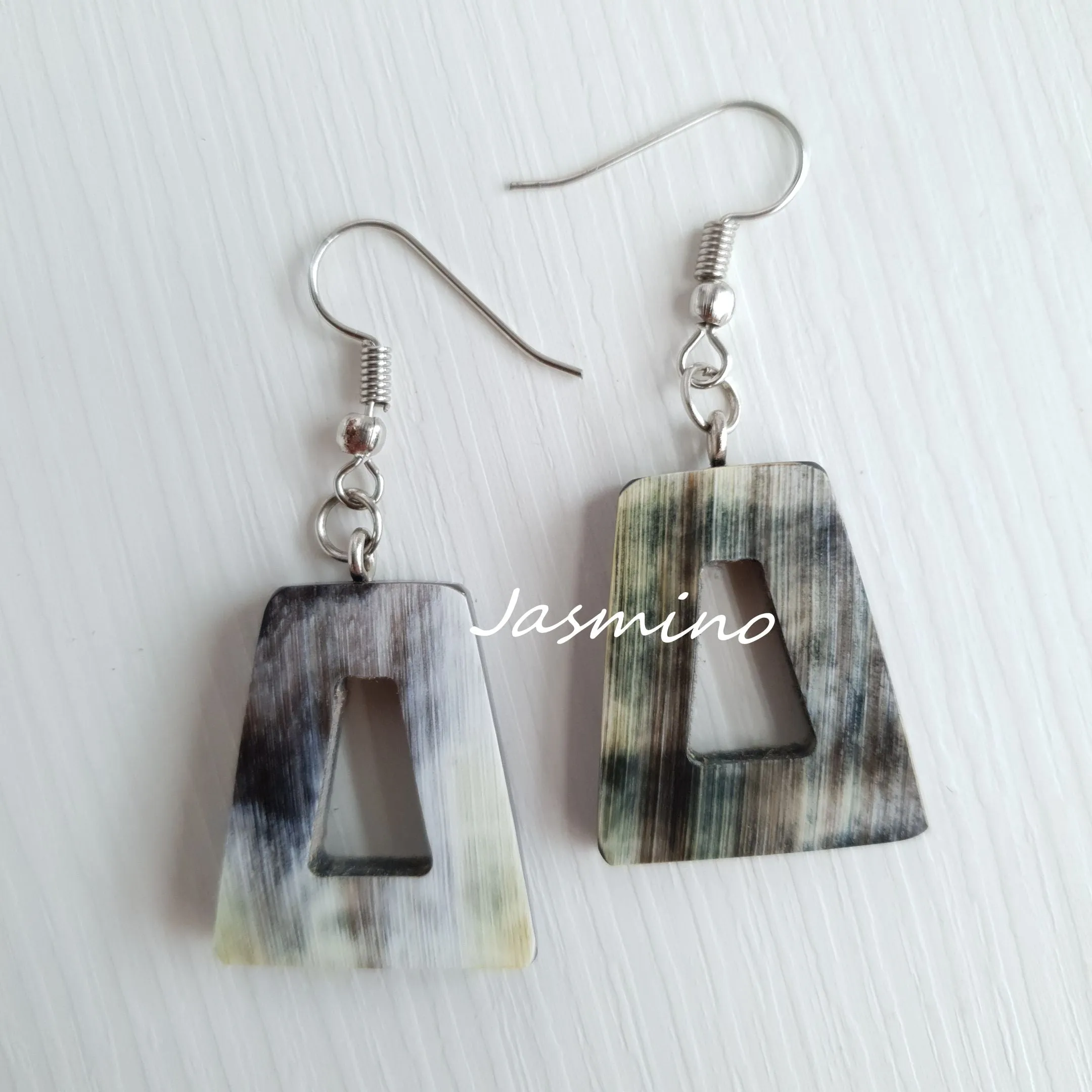 Jasmino Geometric Balanced Scales Trapezoidal Earrings Made By Natural Buffalo Horn