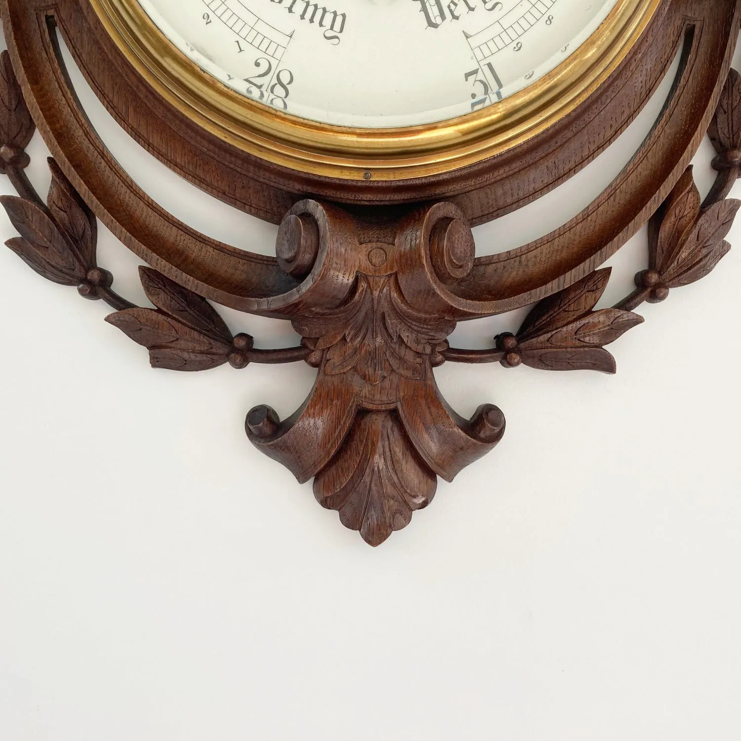 Large Victorian Carved Oak Wall Aneroid Barometer by James Pitkin London