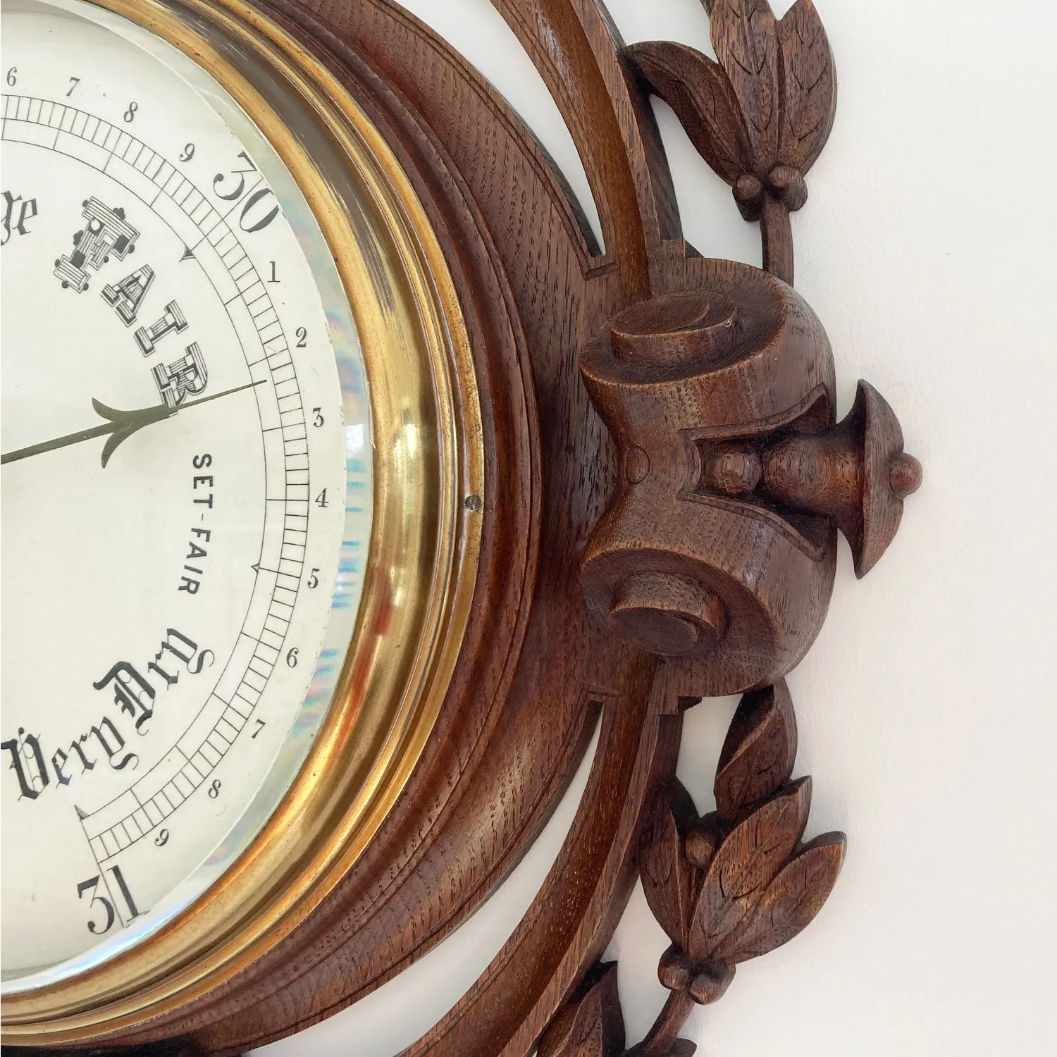 Large Victorian Carved Oak Wall Aneroid Barometer by James Pitkin London