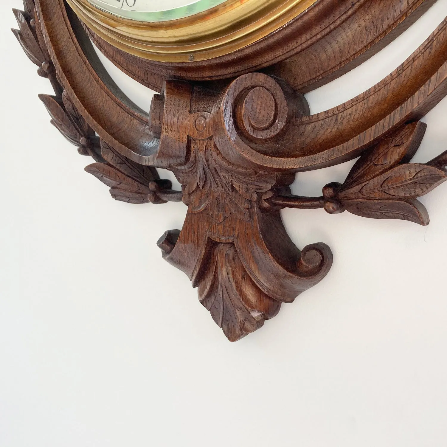 Large Victorian Carved Oak Wall Aneroid Barometer by James Pitkin London