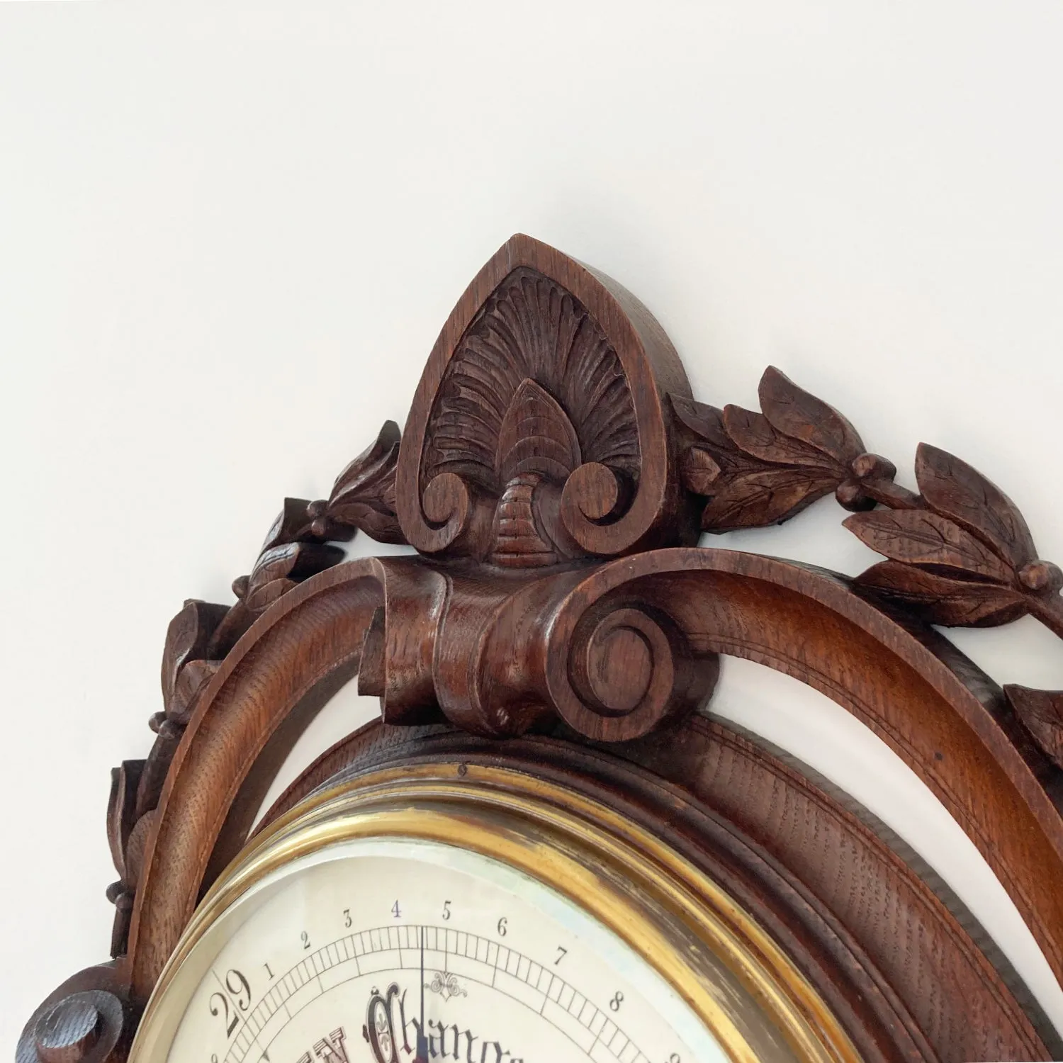 Large Victorian Carved Oak Wall Aneroid Barometer by James Pitkin London