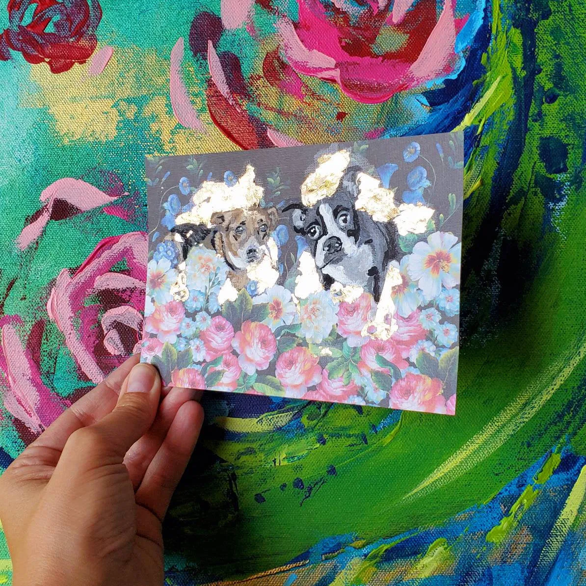 Medium Gold leaf pets Pet Portrait - Pet Painting - Gold Foil - New Animal 4x6