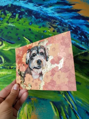 Medium Gold leaf pets Pet Portrait - Pet Painting - Gold Foil - New Animal 4x6