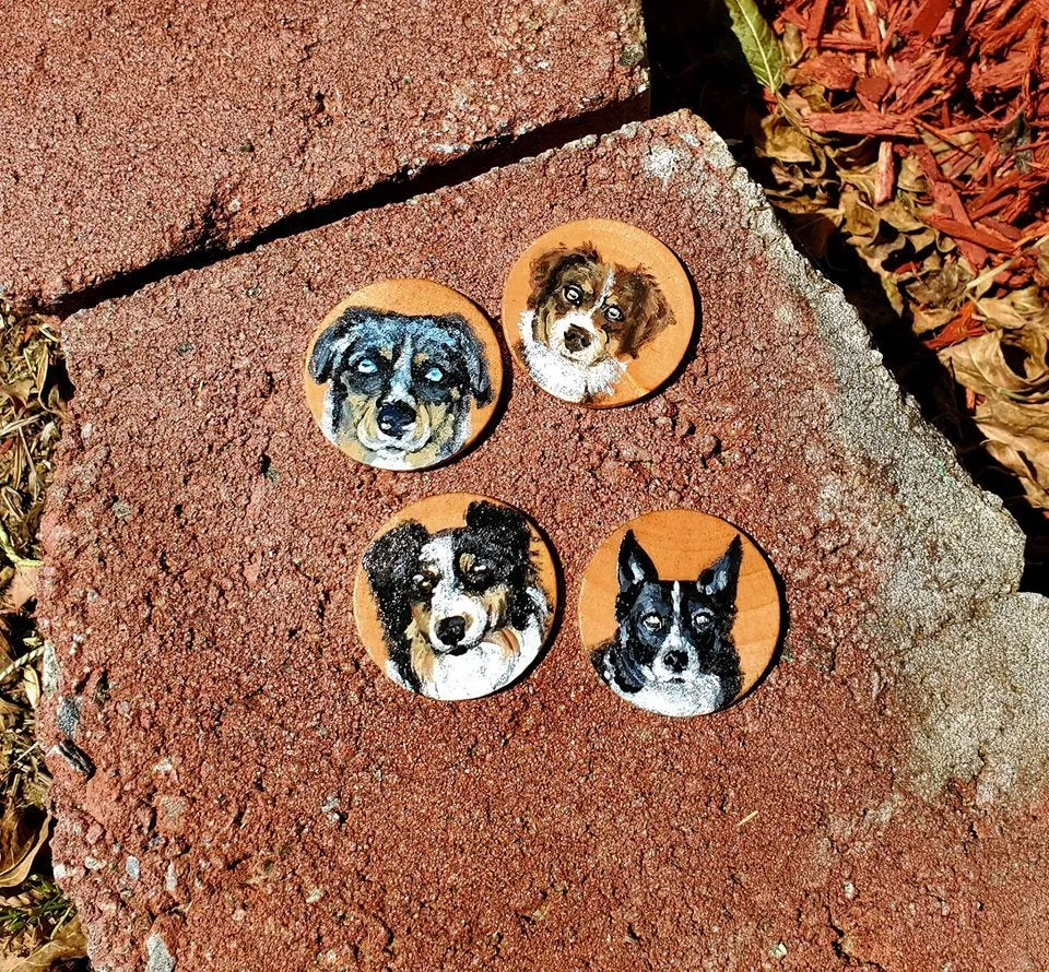 Mini Dog Painting Buttons and Matchboxes - Portrait - Custom Dog Art Gift