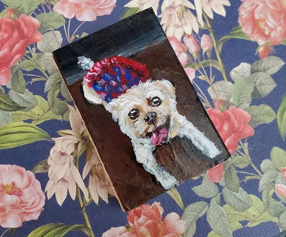Mini Dog Painting Buttons and Matchboxes - Portrait - Custom Dog Art Gift