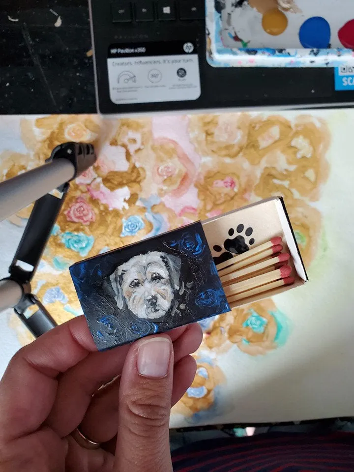Mini Dog Painting Buttons and Matchboxes - Portrait - Custom Dog Art Gift