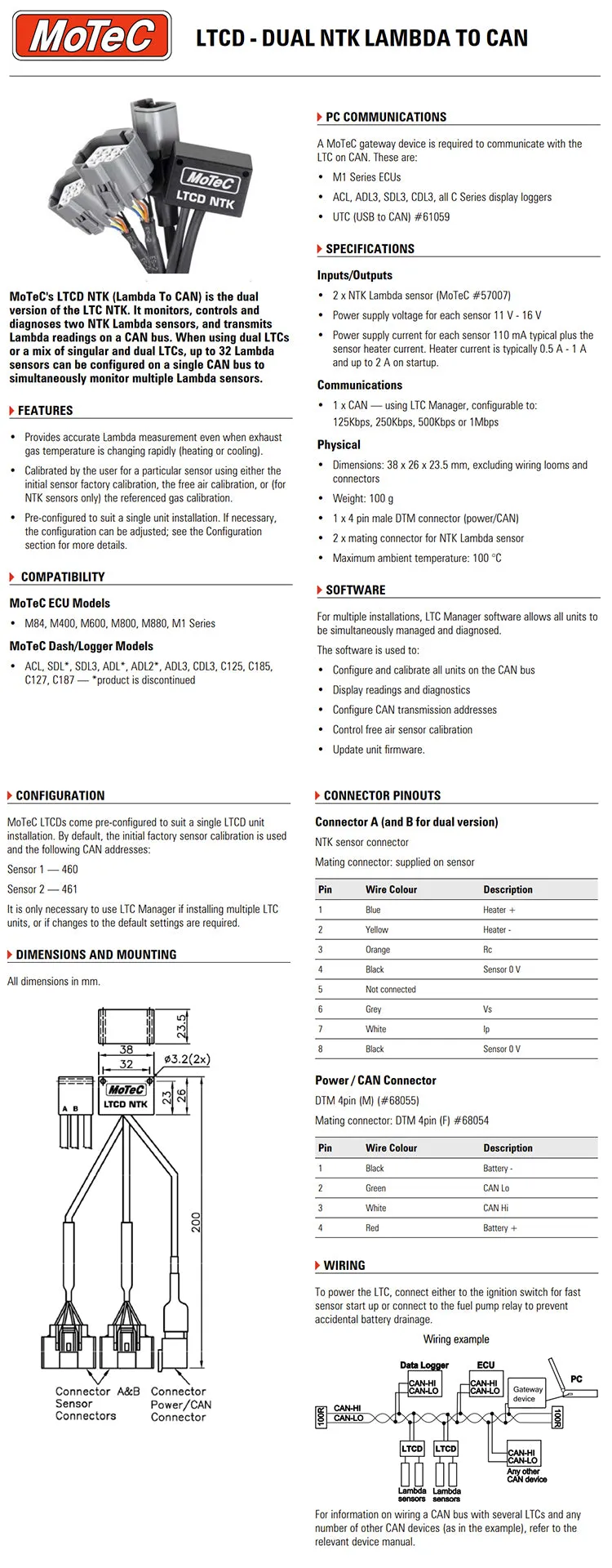 MoTeC Lambda to CAN (LTCD-NTK)