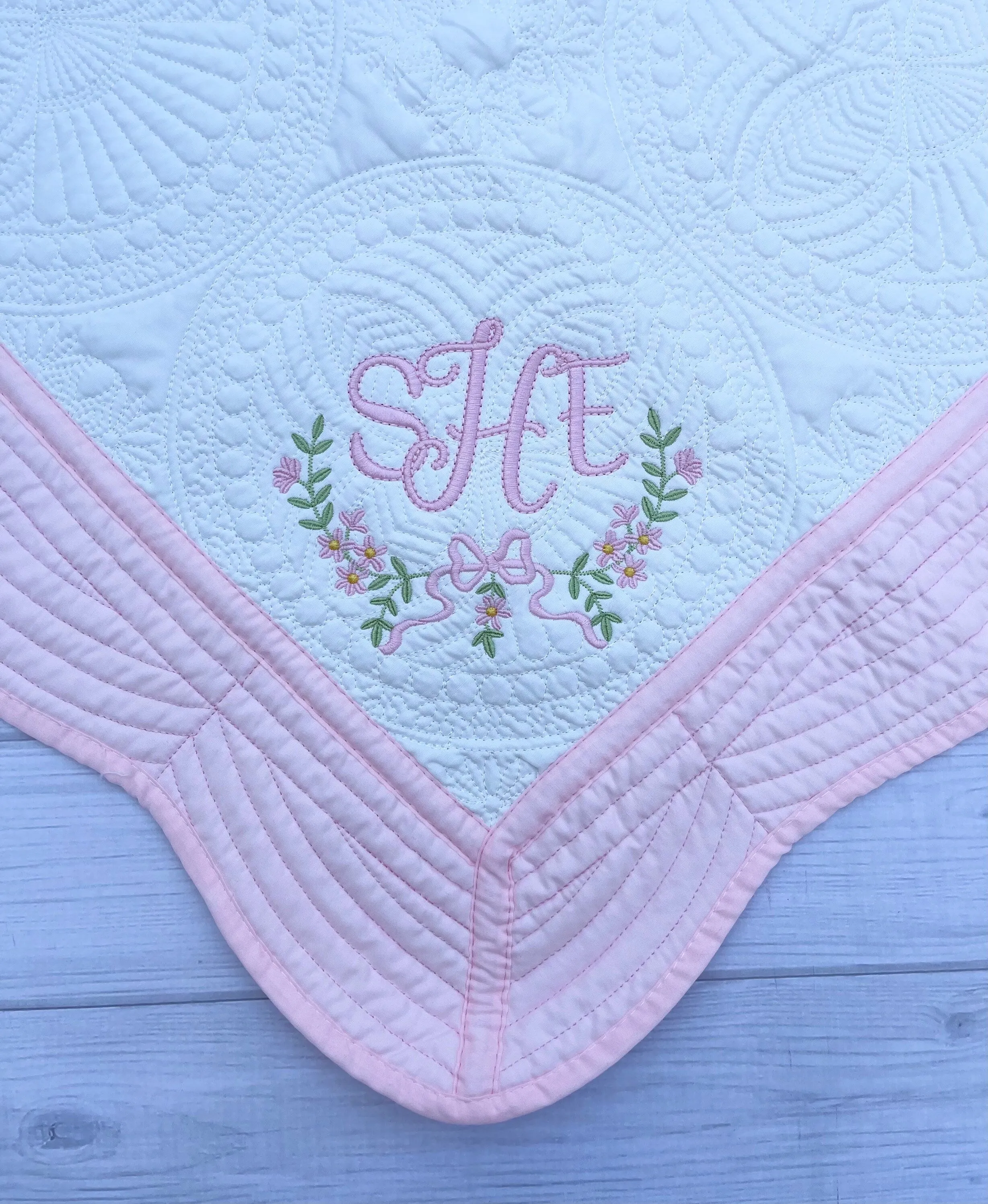 Personalized baby blanket with flora wreath