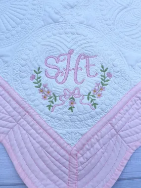 Personalized baby blanket with flora wreath