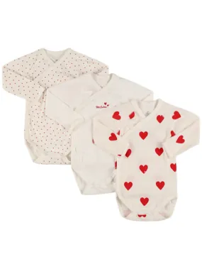 Petit Bateau   Set of 3 heart cotton bodysuits 