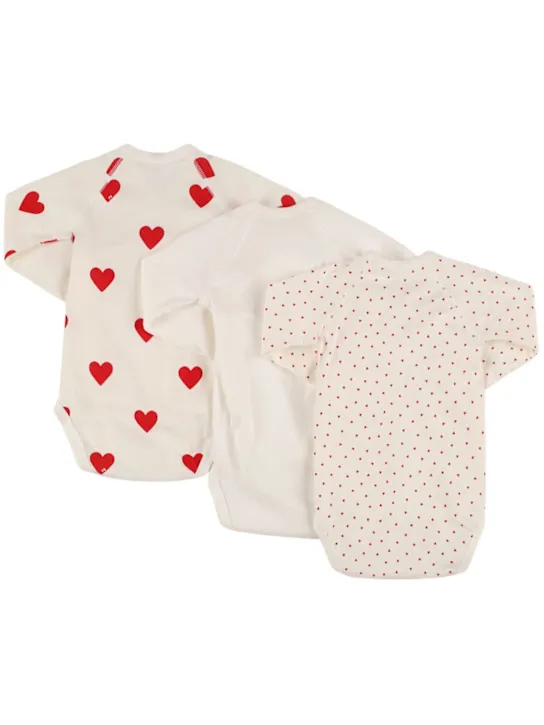 Petit Bateau   Set of 3 heart cotton bodysuits 