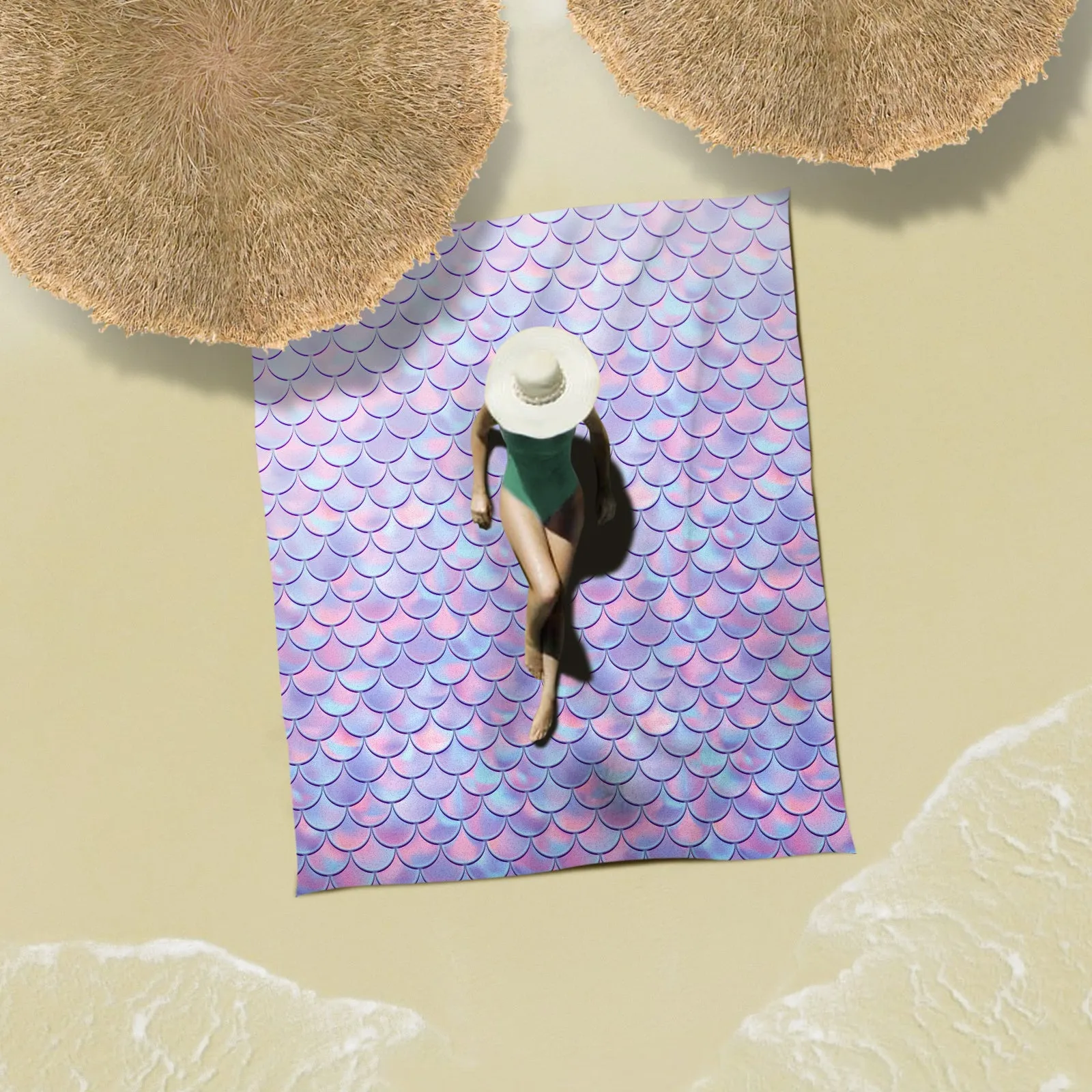Pink&Purple Fish Scales Beach Blanket