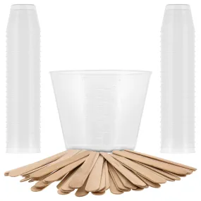 Pouring Masters 2 Ounce (60ml) Graduated Plastic Measuring Cups (50 Clear Cups & 25 Mixing Sticks) - OZ, ML Measurements, Acrylic Paint, Resin, Epoxy