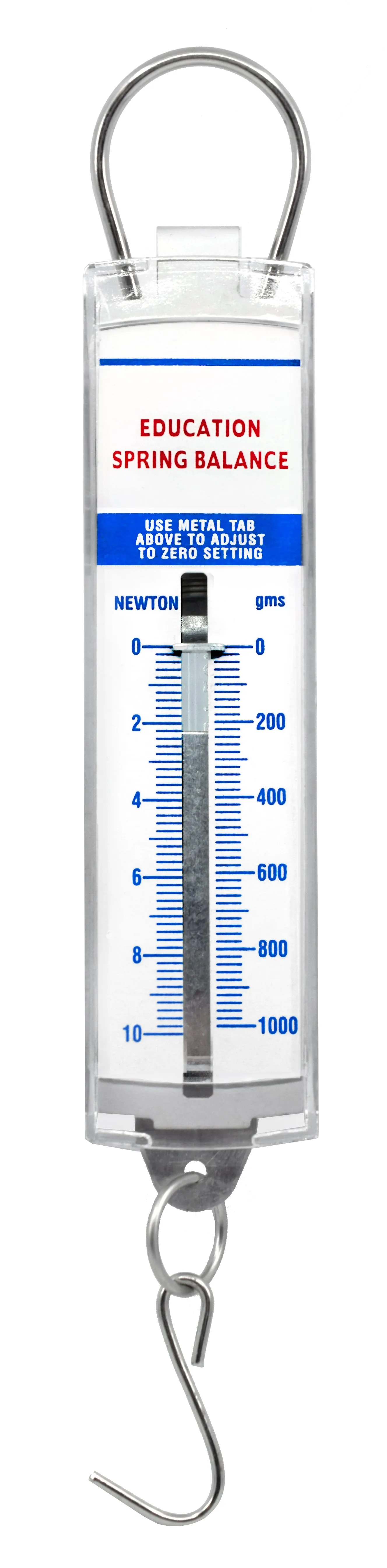 Premium Spring Balance, 0-1000g / 0-10N - High Resolution, Dual Transparent Scale, Newtons & Grams - Zero Calibration Capability - Acrylic Body, Superior Quality & Finish - Eisco Labs