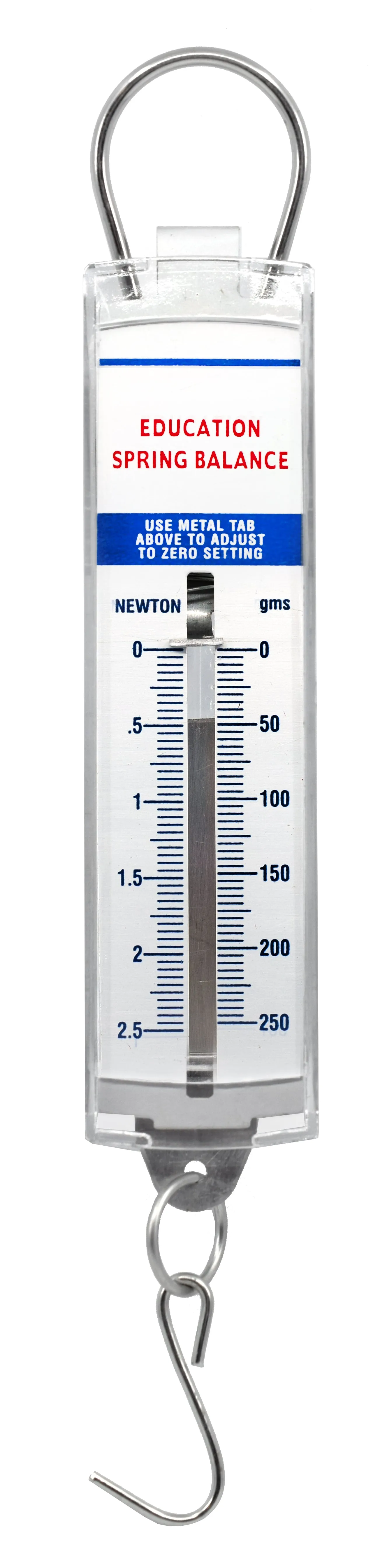 Premium Spring Balance, 0-250g / 0-2.5N - High Resolution, Dual Transparent Scale, Newtons & Grams - Zero Calibration Capability - Acrylic Body, Superior Quality & Finish - Eisco Labs