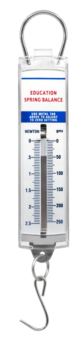 Premium Spring Balance, 0-250g / 0-2.5N - High Resolution, Dual Transparent Scale, Newtons & Grams - Zero Calibration Capability - Acrylic Body, Superior Quality & Finish - Eisco Labs