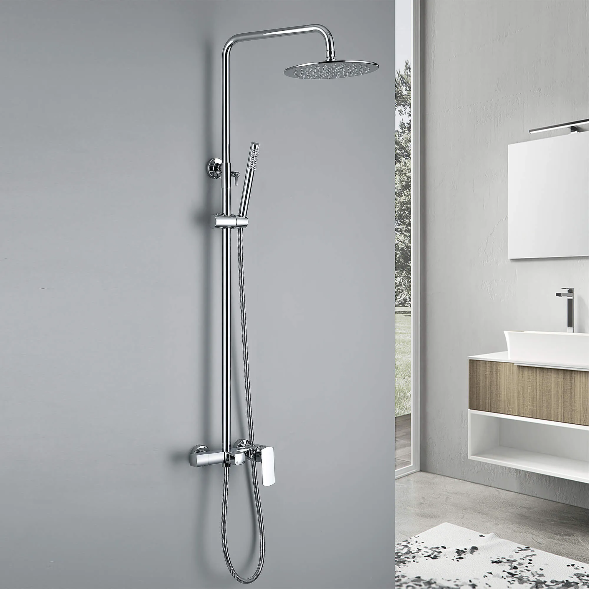 Rain Shower System with Tub Spout and High Pressure 10" Rain Shower Head RB0880