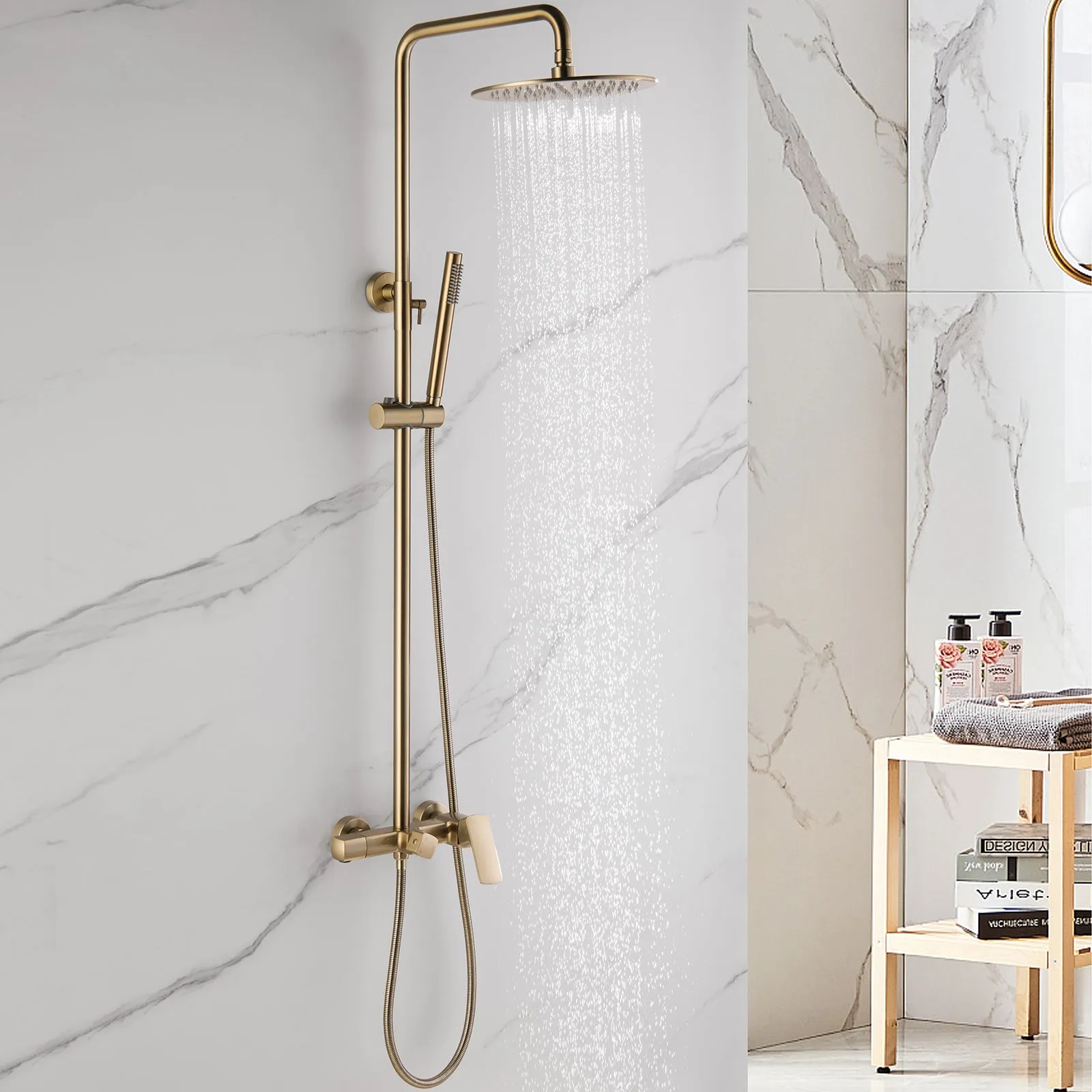 Rain Shower System with Tub Spout and High Pressure 10" Rain Shower Head RB0880