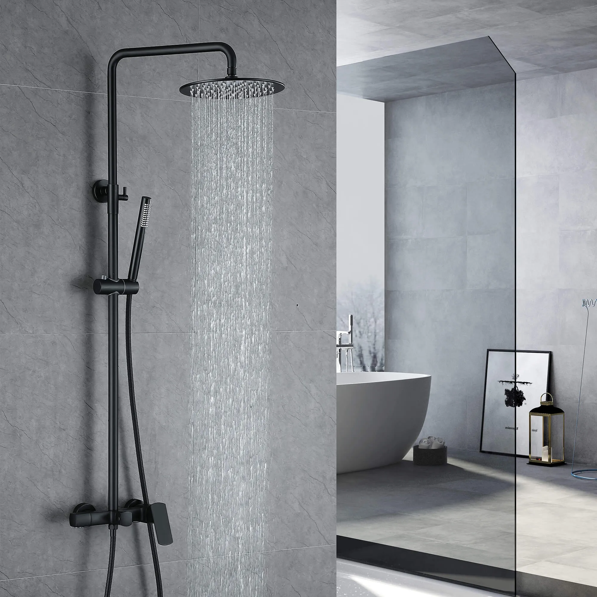 Rain Shower System with Tub Spout and High Pressure 10" Rain Shower Head RB0880