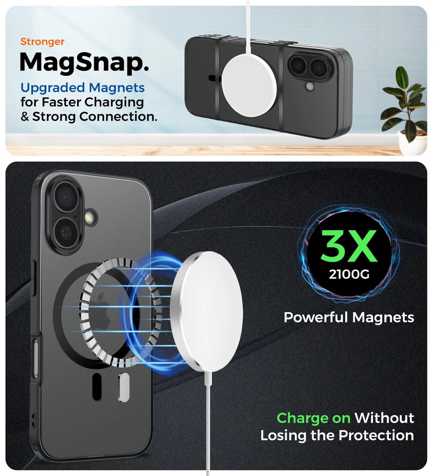 Rugged Frosted MagSnap Semi Transparent PC Shock Proof Slim Back Cover for Apple iPhone 16, 6.1 inch, Black