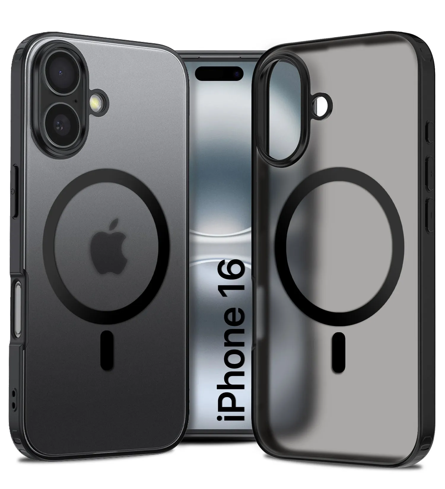 Rugged Frosted MagSnap Semi Transparent PC Shock Proof Slim Back Cover for Apple iPhone 16, 6.1 inch, Black