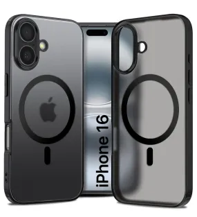 Rugged Frosted MagSnap Semi Transparent PC Shock Proof Slim Back Cover for Apple iPhone 16, 6.1 inch, Black