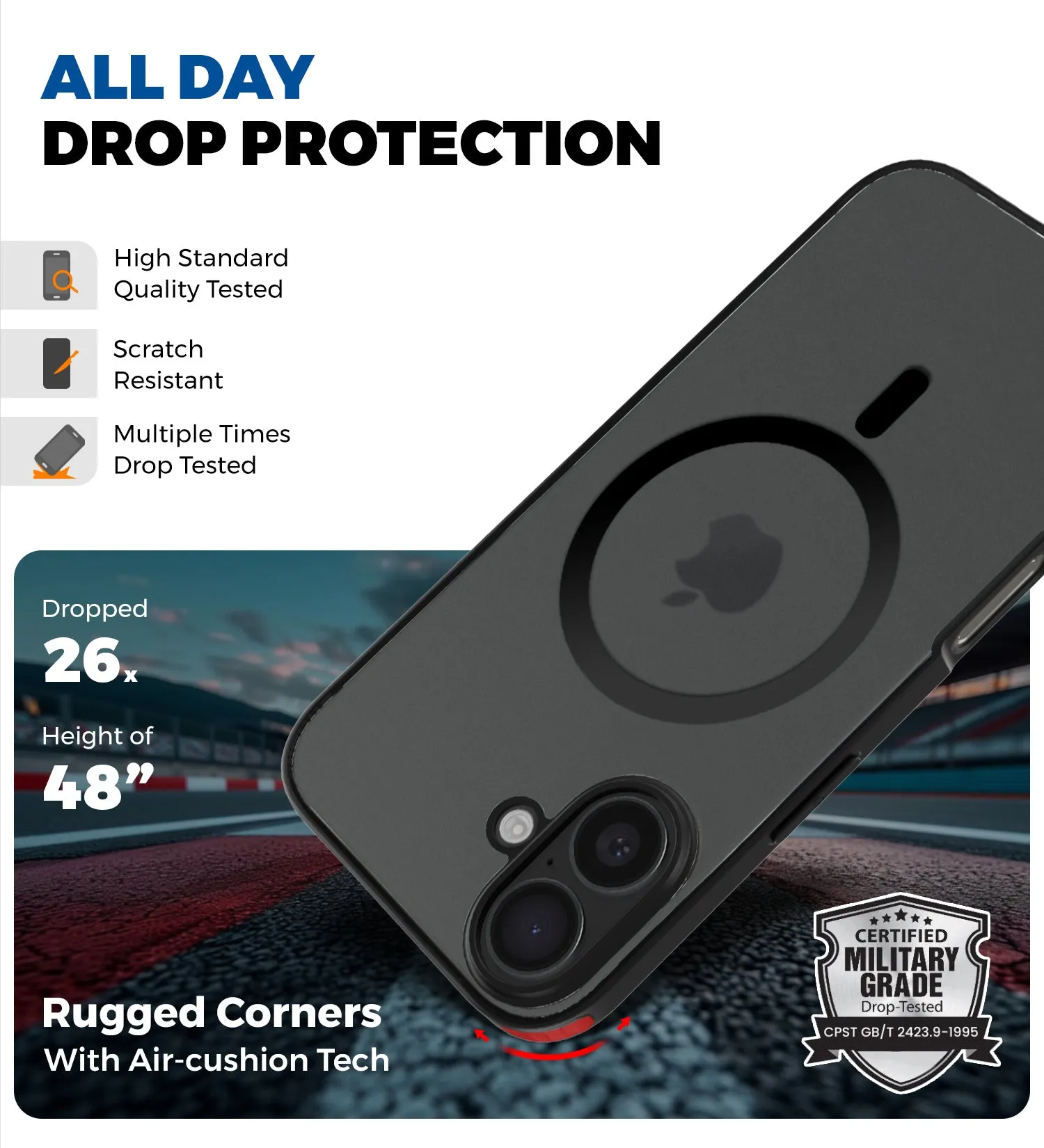 Rugged Frosted MagSnap Semi Transparent PC Shock Proof Slim Back Cover for Apple iPhone 16 Plus, 6.7 inch, Black