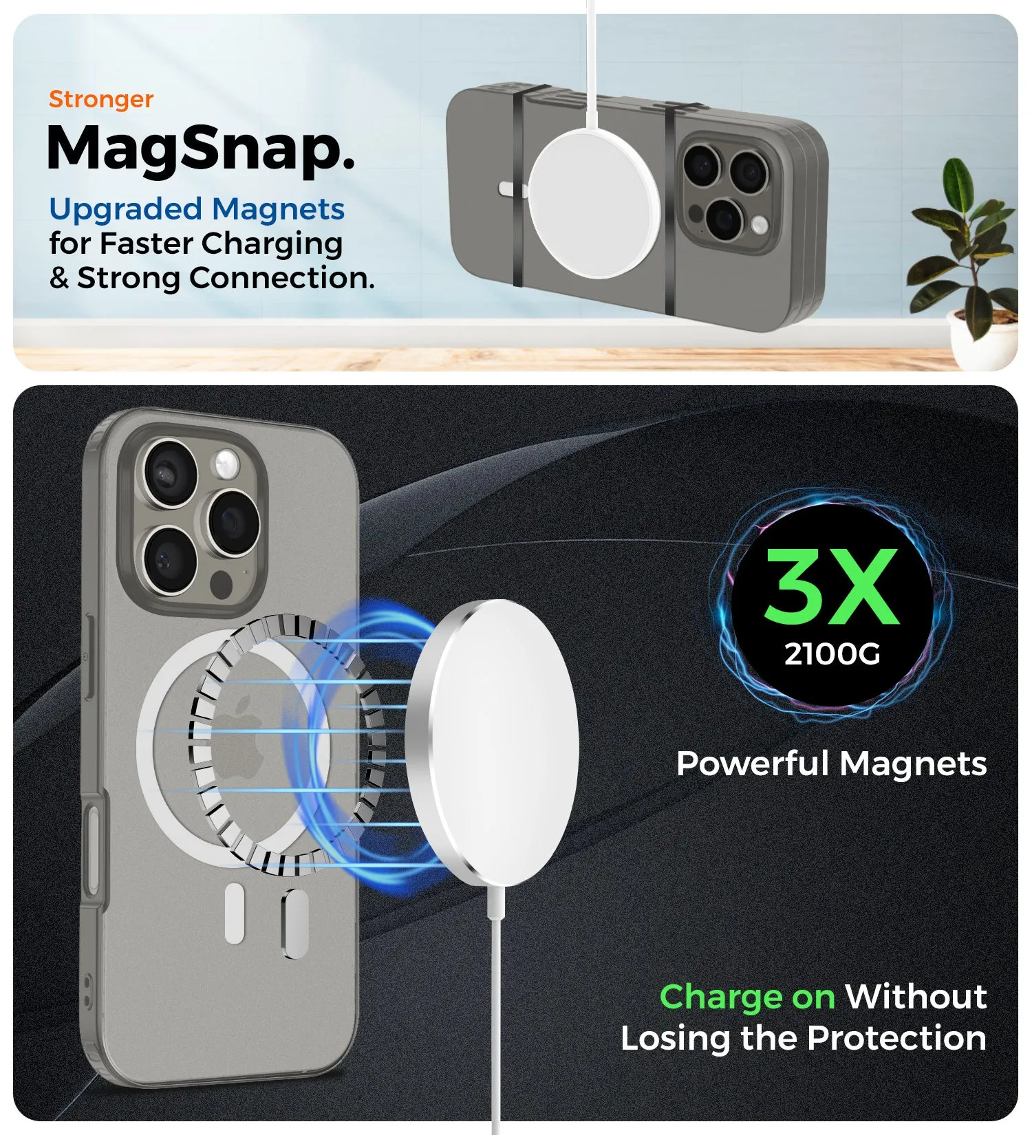 Rugged Frosted MagSnap Semi Transparent PC Shock Proof Slim Back Cover for Apple iPhone 16 Pro, 6.3 inch, Grey