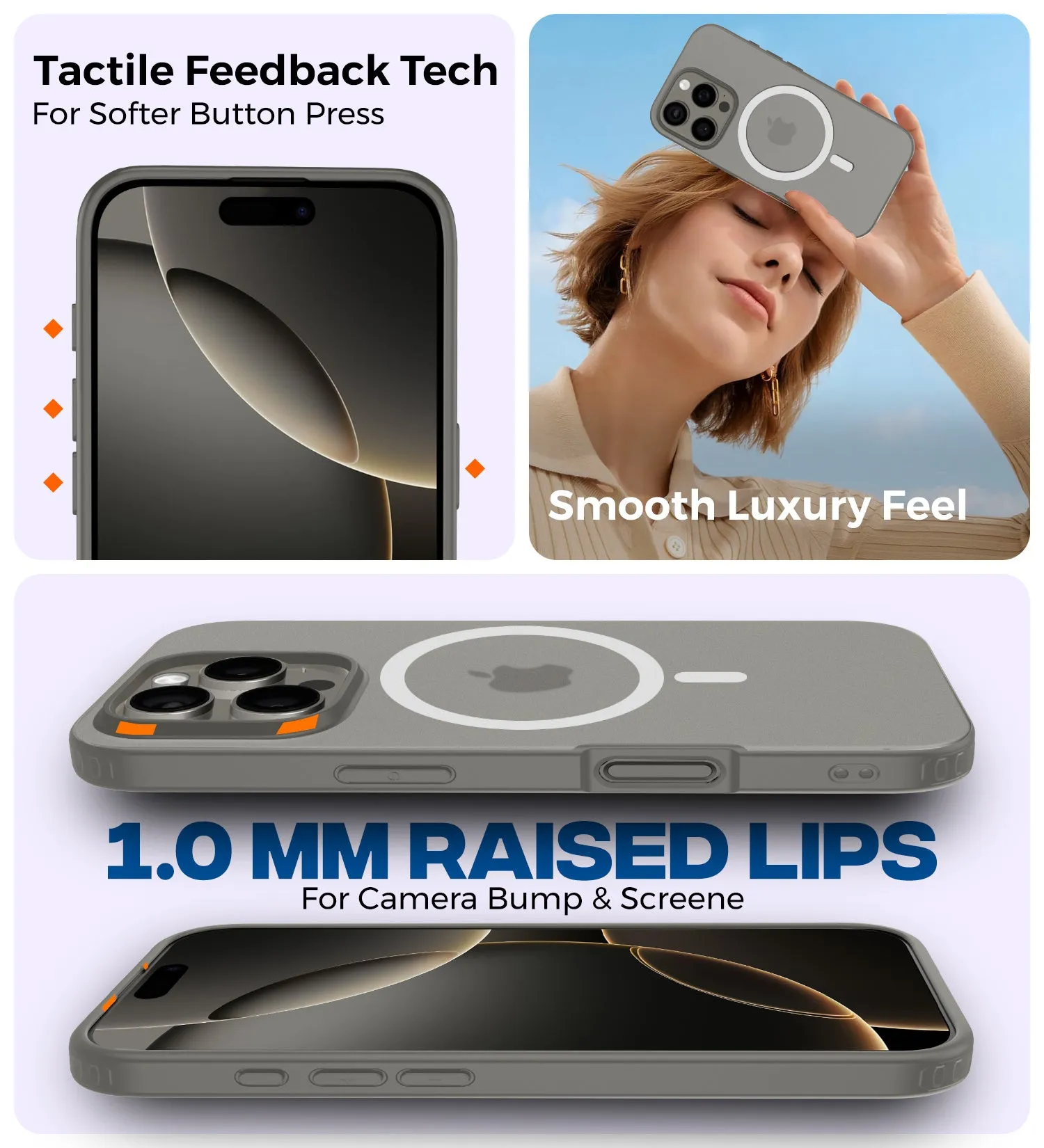 Rugged Frosted MagSnap Semi Transparent PC Shock Proof Slim Back Cover for Apple iPhone 16 Pro, 6.3 inch, Grey