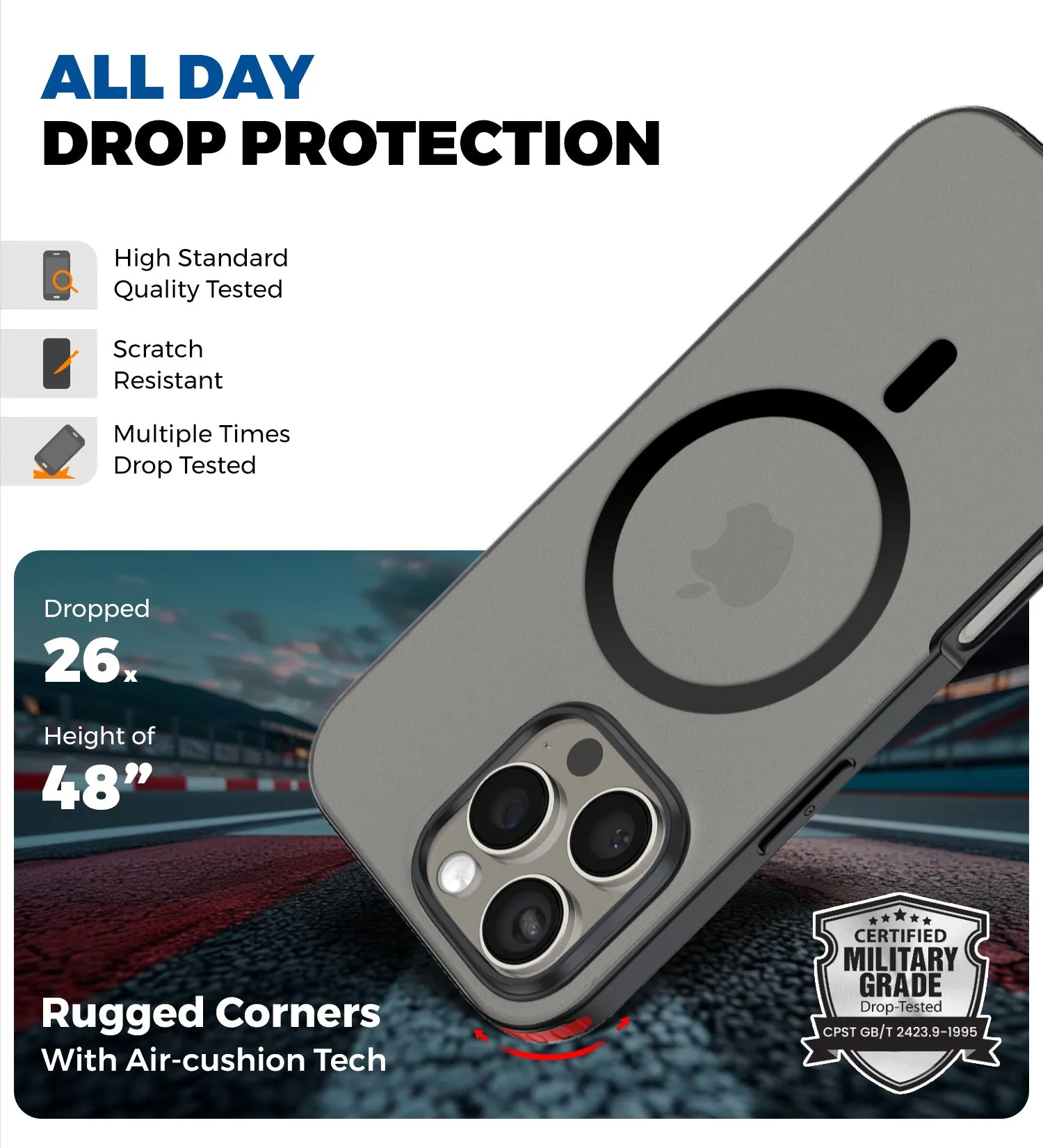 Rugged Frosted MagSnap Semi Transparent PC Shock Proof Slim Back Cover for Apple iPhone 16 Pro Max, 6.9 inch, Black