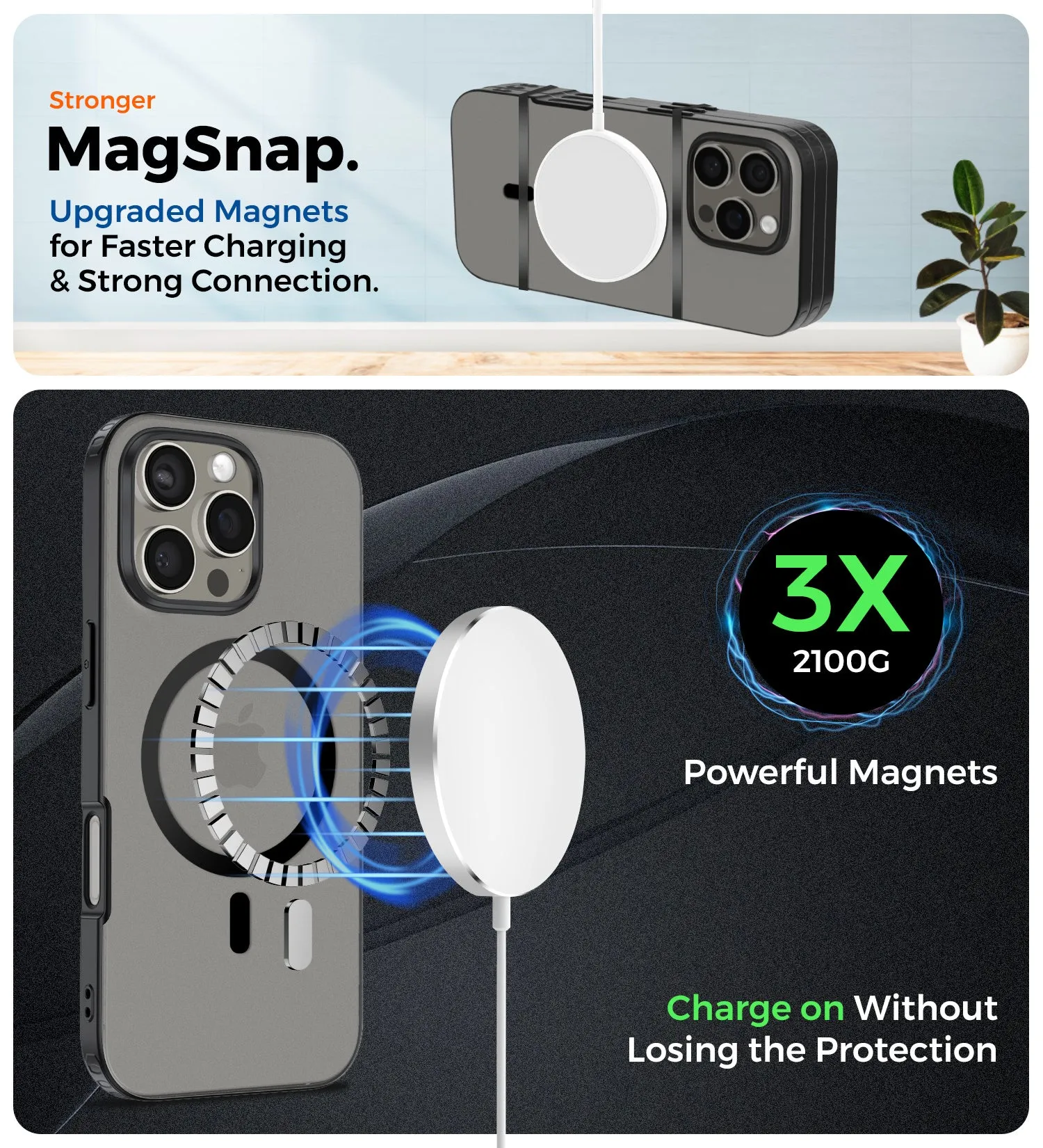 Rugged Frosted MagSnap Semi Transparent PC Shock Proof Slim Back Cover for Apple iPhone 16 Pro Max, 6.9 inch, Black