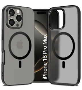 Rugged Frosted MagSnap Semi Transparent PC Shock Proof Slim Back Cover for Apple iPhone 16 Pro Max, 6.9 inch, Black