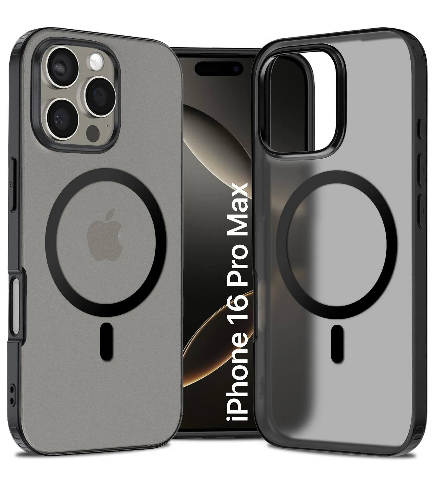 Rugged Frosted MagSnap Semi Transparent PC Shock Proof Slim Back Cover for Apple iPhone 16 Pro Max, 6.9 inch, Black