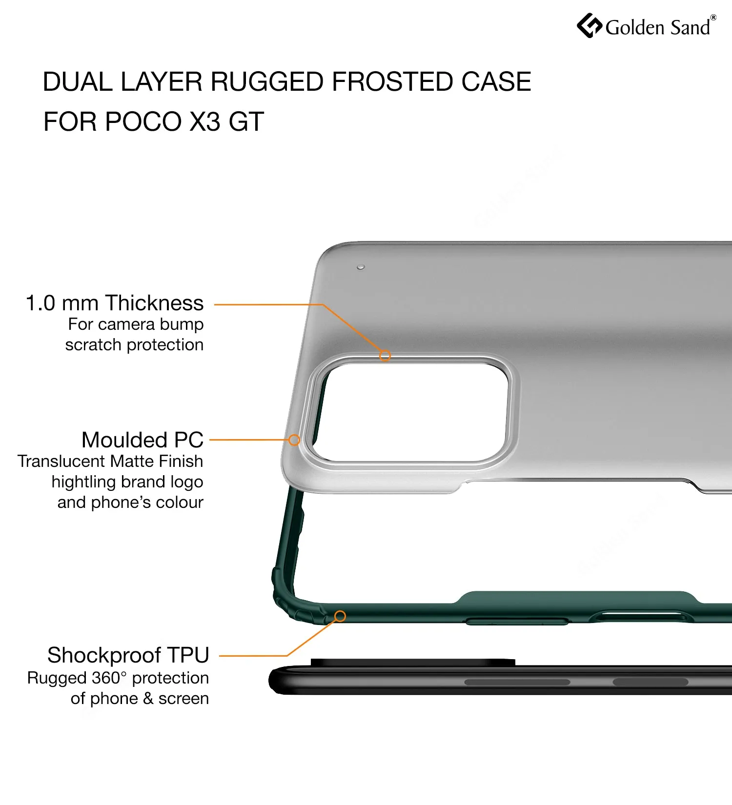 Rugged Frosted Semi Transparent PC Shock Proof Slim Back Case for Poco X3 GT, 6.6 inch, Green