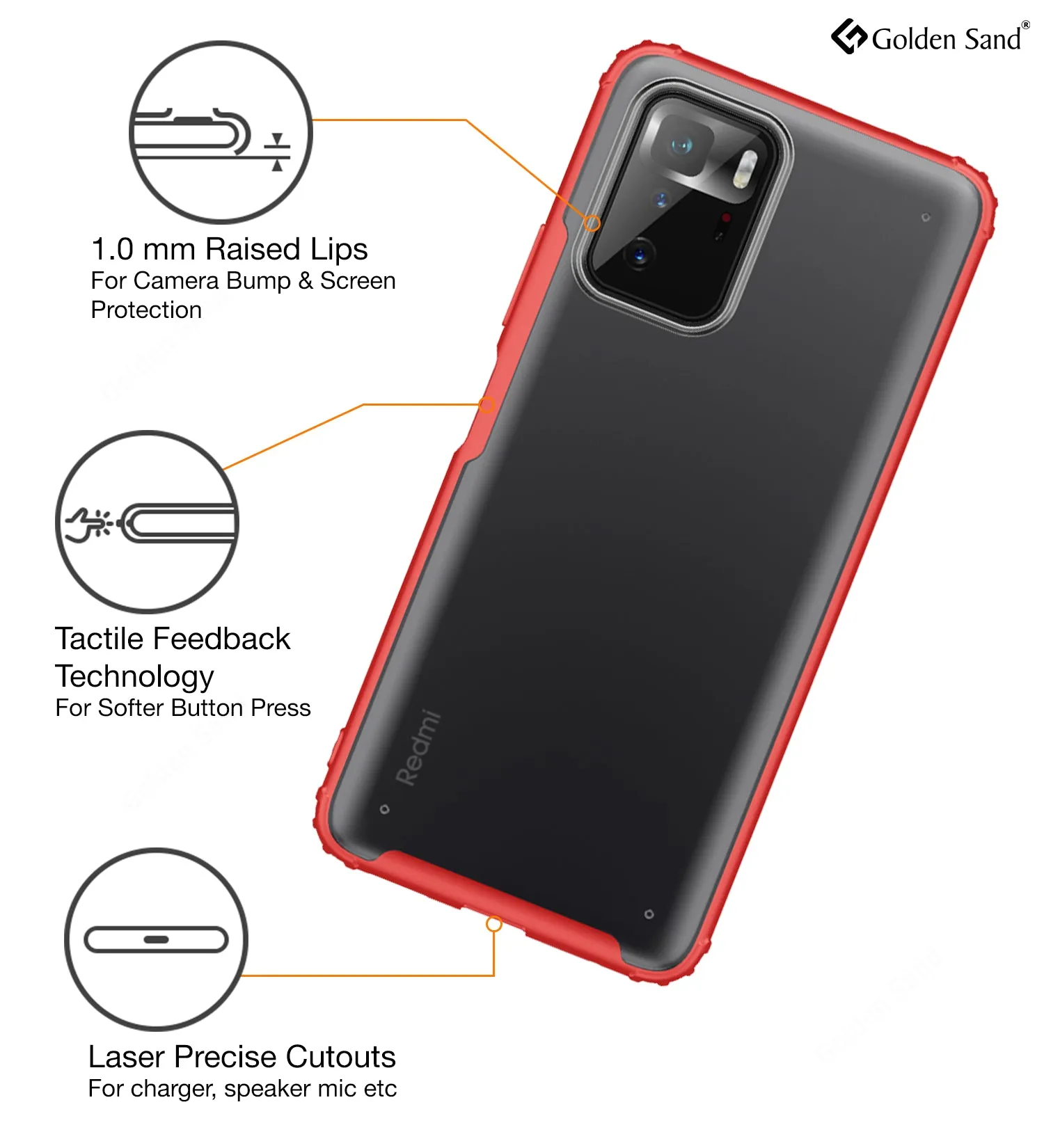 Rugged Frosted Semi Transparent PC Shock Proof Slim Back Case for Poco X3 GT, 6.6 inch, Red