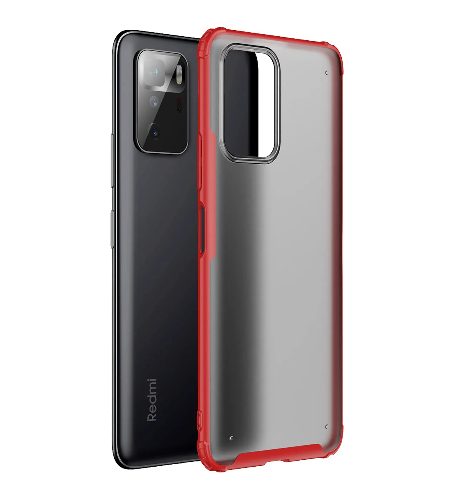 Rugged Frosted Semi Transparent PC Shock Proof Slim Back Case for Poco X3 GT, 6.6 inch, Red