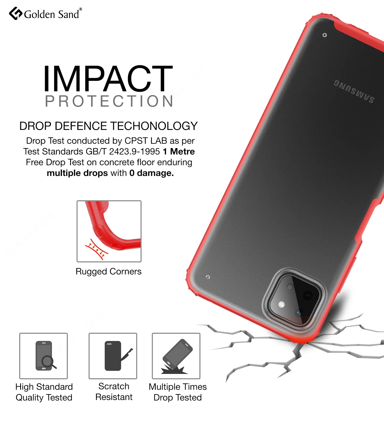Rugged Frosted Semi Transparent PC Shock Proof Slim Back Case for Samsung Galaxy A22 5G, Samsung Galaxy F42 5G, 6.6 inch, Red