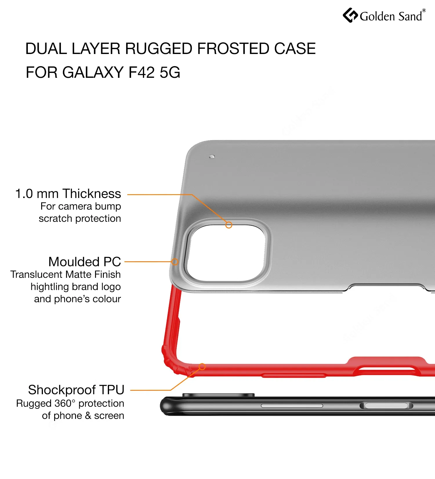 Rugged Frosted Semi Transparent PC Shock Proof Slim Back Case for Samsung Galaxy A22 5G, Samsung Galaxy F42 5G, 6.6 inch, Red