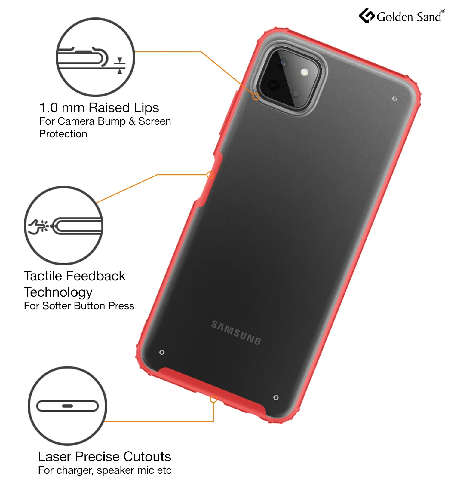 Rugged Frosted Semi Transparent PC Shock Proof Slim Back Case for Samsung Galaxy A22 5G, Samsung Galaxy F42 5G, 6.6 inch, Red