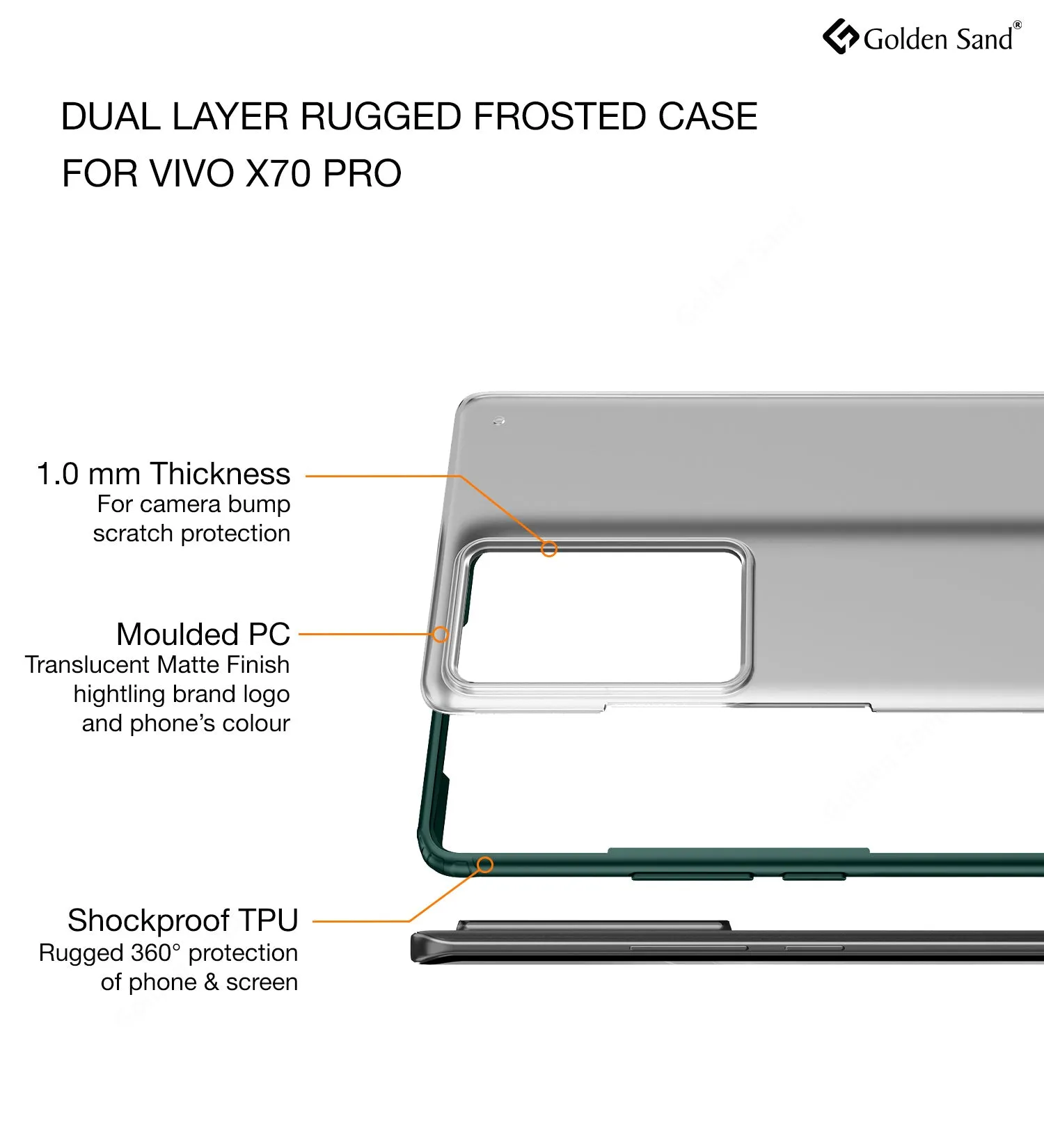 Rugged Frosted Semi Transparent PC Shock Proof Slim Back Case for Vivo X70 Pro [Not for Vivo X70 Pro Plus], 6.56 inch, Green