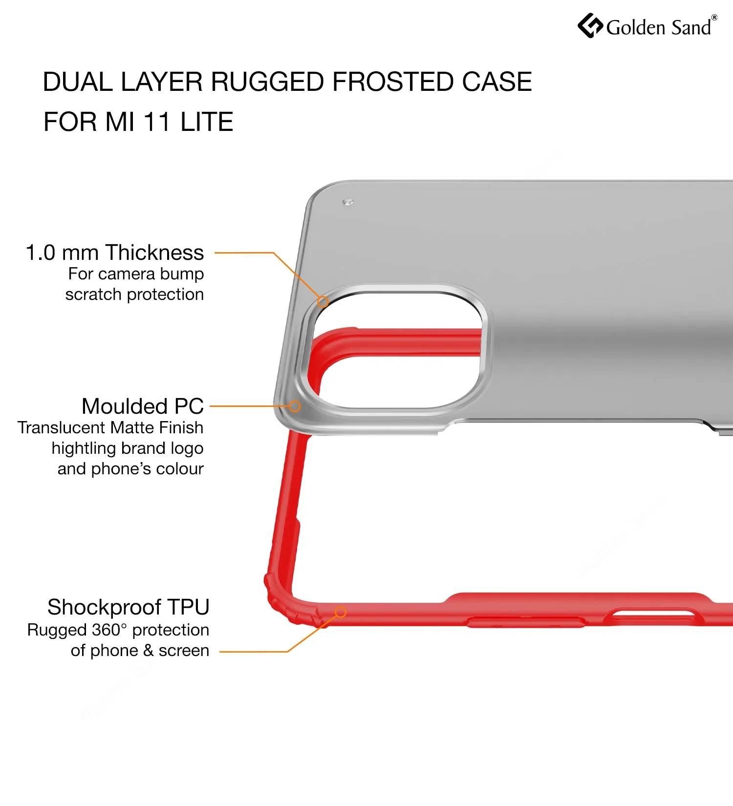 Rugged Frosted Semi Transparent PC Shock Proof Slim Back Case for Xiaomi 11 Lite NE 5G, Xiaomi Mi 11 Lite, Xiaomi Mi 11 Lite 5G, 6.55 inch, Red