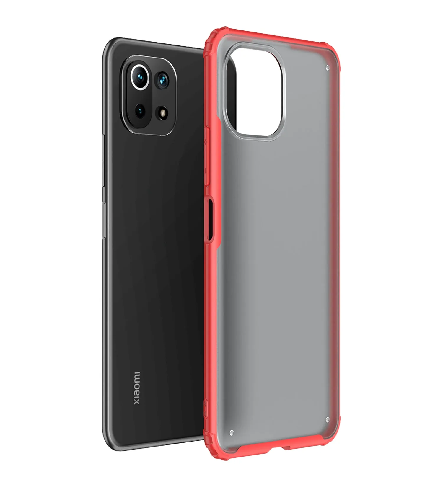 Rugged Frosted Semi Transparent PC Shock Proof Slim Back Case for Xiaomi 11 Lite NE 5G, Xiaomi Mi 11 Lite, Xiaomi Mi 11 Lite 5G, 6.55 inch, Red